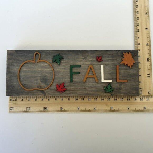 Handmade Tiered Tray Decor/ Shelf Sitter - Colorful Fall Leaves, Mini Signs - Picture 6 of 9